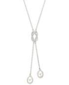 Cultured Freshwater Pearl (7x8mm) And Cubic Zirconia Lariat Necklace In Sterling Silver