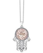 Effy Diamond (1/5 Ct. T.w.) Hamsa Pendant Necklace In 14k White And Rose Gold