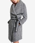 Dkny Faux-leather-trim Textured Wrap Coat