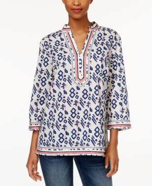 Charter Club Aztec-print Embroidered Tunic, Only At Macy's