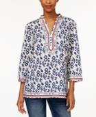 Charter Club Aztec-print Embroidered Tunic, Only At Macy's