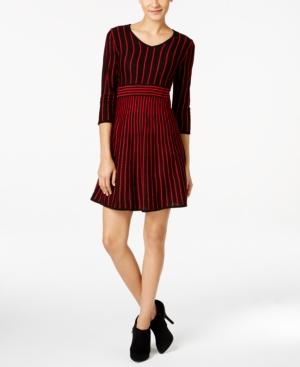 Ny Collection Petite Striped Fit & Flare Sweater Dress