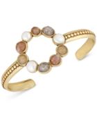 Lucky Brand Gold-tone Druzy Stone & Imitation Pearl Circle Cuff Bracelet