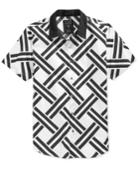 Guess Men's Cross Weave Lattice-stripe Short-sleeve Shirt