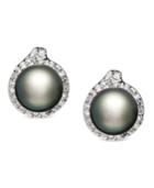 14k White Gold Earrings, Cultured Tahitian Pearl (11mm) And Diamond (3/4 Ct. T.w.) Stud Earrings