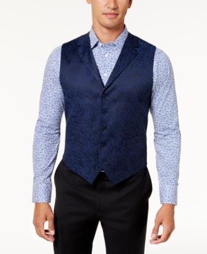 Tallia Men's Slim-fit Navy Lace Floral Pattern Vest
