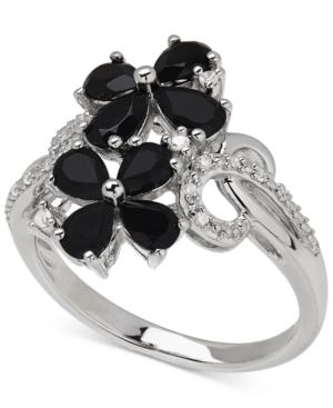 Onyx (1-1/4 Ct. T.w.) And Diamond Accent Flower Ring In Sterling Silver