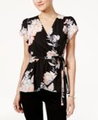 Lily Black Juniors' Floral-print Wrap Top, Only At Macy's