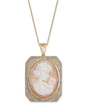 Cornelian Shell, Agate & Diamond (1/4 Ct. T.w.) Mother & Child Cameo 18 Pendant Necklace In 14k Gold