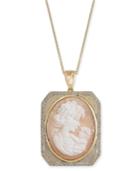 Cornelian Shell, Agate & Diamond (1/4 Ct. T.w.) Mother & Child Cameo 18 Pendant Necklace In 14k Gold