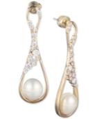 Carolee Gold-tone Crystal & Freshwater Pearl (9mm) Drop Earrings