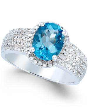 Blue Topaz (2 Ct. T.w.) And Diamond (1.8 Ct. T.w.) Ring In Sterling Silver