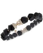 Anne Klein Gold-tone Pave & Black Bead Stretch Bracelet