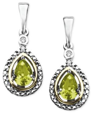 14k Gold And Sterling Silver Earrings, Peridot (7/8 Ct. T.w.) And Diamond Accent Teardrop Earrings