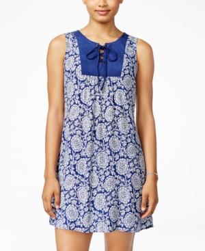 As U Wish Juniors' Printed Lace-up Shift Dress