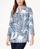 Jm Collection Petite Printed Linen Hardware Shirt, Only At Macy's