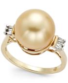 Cultured Golden South Sea Pearl (11mm) And Diamond Ring (1/6 Ct. T.w.) In 14k Gold