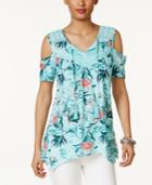 Style & Co Floral-print Cold-shoulder Top, Only At Macy's