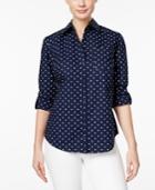 Karen Scott Petite Cotton Dot-print Shirt, Only At Macy's