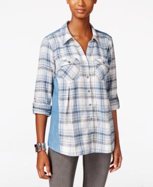 Style & Co. Denim-back Plaid Shirt, Only At Macy's