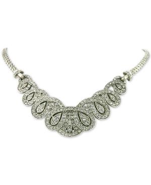 2028 Silver-tone Scalloped Pave Scrollwork Collar Necklace