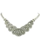 2028 Silver-tone Scalloped Pave Scrollwork Collar Necklace