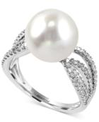 Effy South Sea Pearl (11mm) And Diamond (1/2 Ct. T.w.) Ring In 14k White Gold