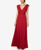 Fame And Partners Ruffle V-neck Georgette Gown
