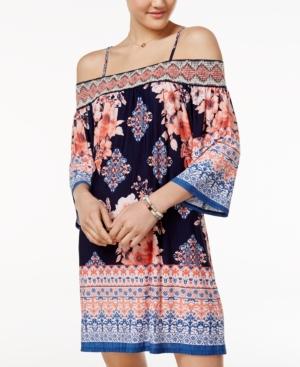 Trixxi Juniors' Off-the-shoulder Printed Shift Dress