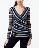 Inc International Concepts Striped Ruched Surplice Top, Only At Macy's