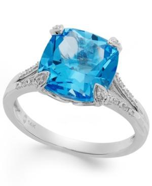 Swiss Blue Topaz (4 Ct. T.w.) And Diamond Accent Ring In 14k White Gold