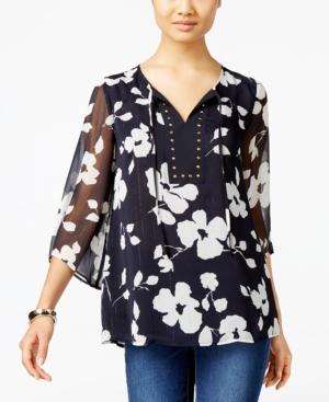 Jm Collection Floral-print Peasant Top, Only At Macy's