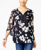 Jm Collection Floral-print Peasant Top, Only At Macy's