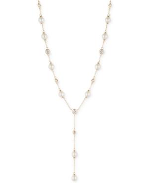 Judith Jack Gold-tone Imitation Pearl, Crystal And Marcasite Lariat Necklace