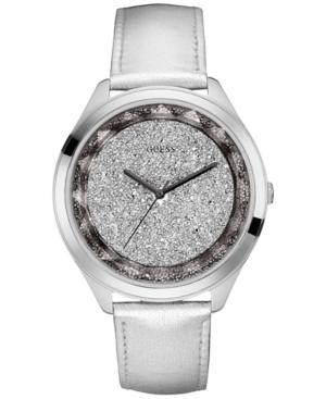 Guess Women's Metallic Silver Leather Strap Watch 45mm U0652l1