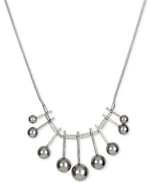Kenneth Cole Rhodium-tone Grey Glass Pearl And Stick Frontal Necklace