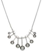 Kenneth Cole Rhodium-tone Grey Glass Pearl And Stick Frontal Necklace