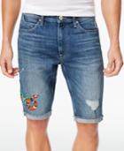 Sean John Men's Slim-straight Fit Stretch Embroidered Destroyed Denim Shorts