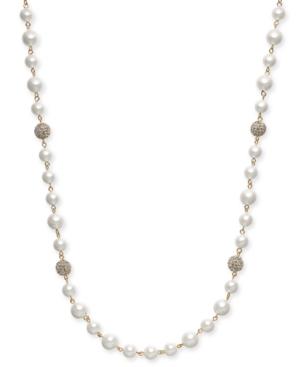 Charter Club Gold-tone Pave Bead & Imitation Pearl Strand Necklace, 42 + 2 Extender, Created For Macy's