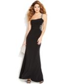 City Studios Juniors' Rhinestone-trim One-shoulder Gown