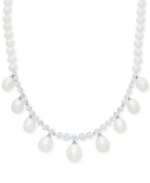 Arabella Cultured Freshwater Pearl (5mm, 10mm) & Swarovski Zirconia 17 Collar Necklace In Sterling Silver