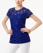 Inc International Concepts Petite Sequined Lace Top, Only At Macy's