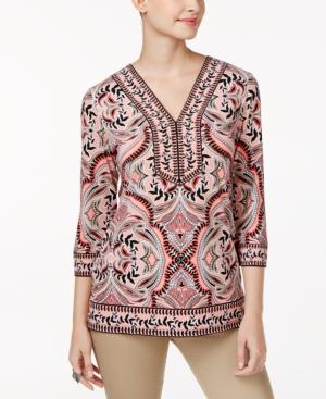 Jm Collection Petite Printed Embellished Tunic, Created For Macy's