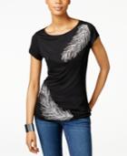 Inc International Concepts Sequined Feather-print Top, Only At Macy's