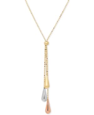 Tri-gold Lariat Necklace In 14k Gold, White Gold And Rose Gold