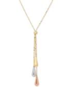 Tri-gold Lariat Necklace In 14k Gold, White Gold And Rose Gold