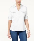 Karen Scott Cotton Pocketed Roll-tab Top, Only At Macy's