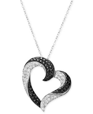 Diamond Heart Necklace, Sterling Silver White And Black Diamond Heart (1/2 Ct. T.w.)