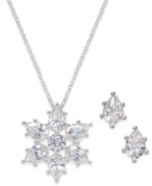 Charter Club Silver-tone Crystal Snowflake Necklace And Earrings