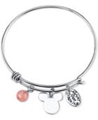 Disney Mickey Mouse Never Stop Dreaming Charm Bangle Bracelet In Stainless Steel With Silver-plated Charms